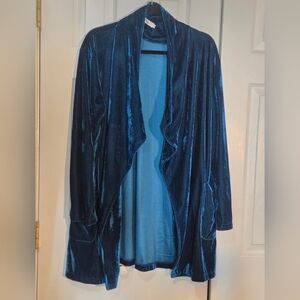 Amaryllis Teal Velvet Drape Cardigan Duster XL